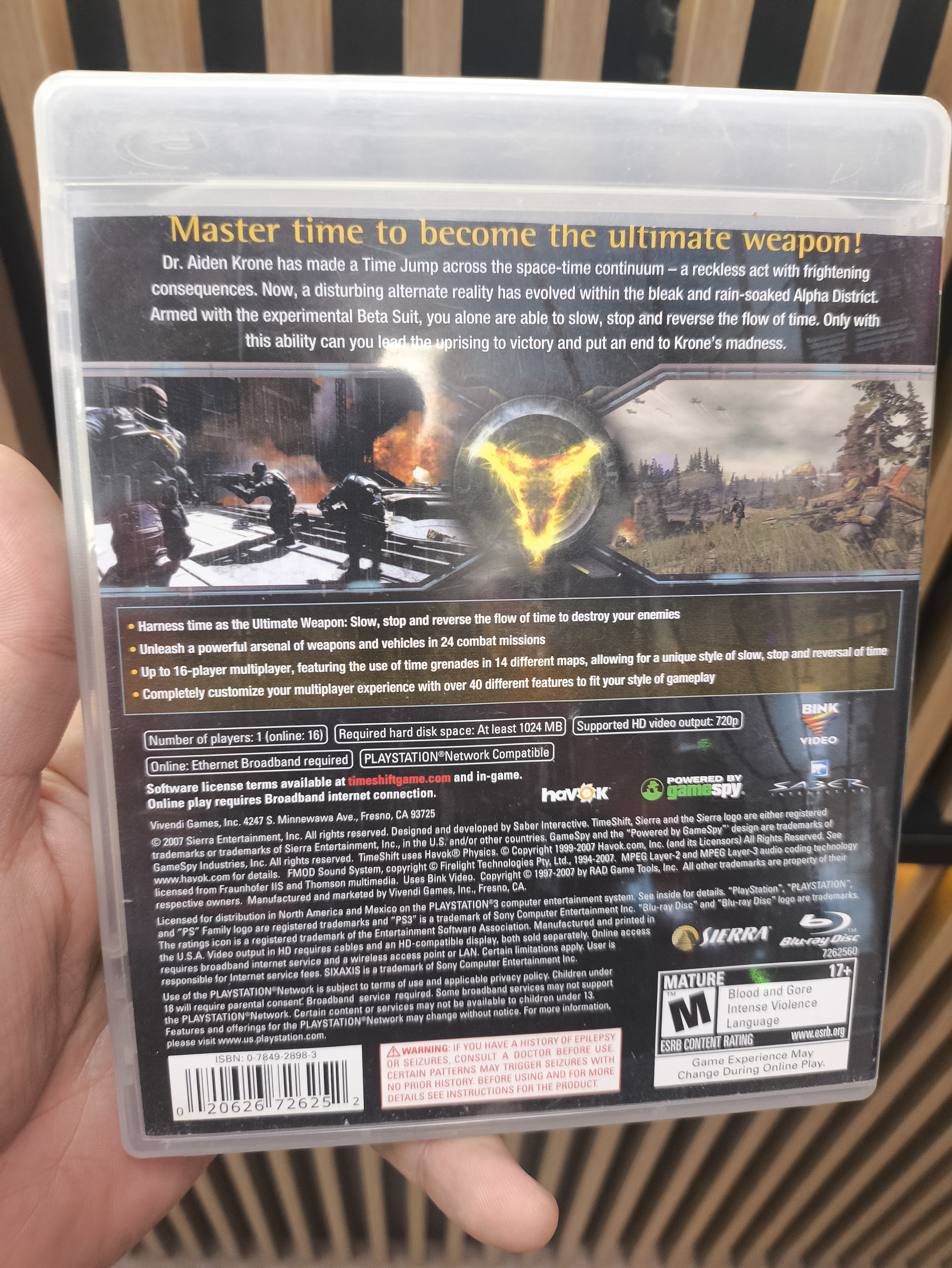 Игра TimeShift для PS3, английская версия, диск (Б\У)