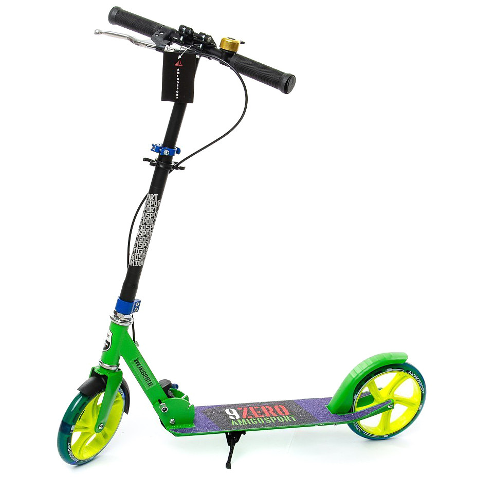 Самокат Amigosport 9 Zero, светящиеся колёса, зелёный (Новый)