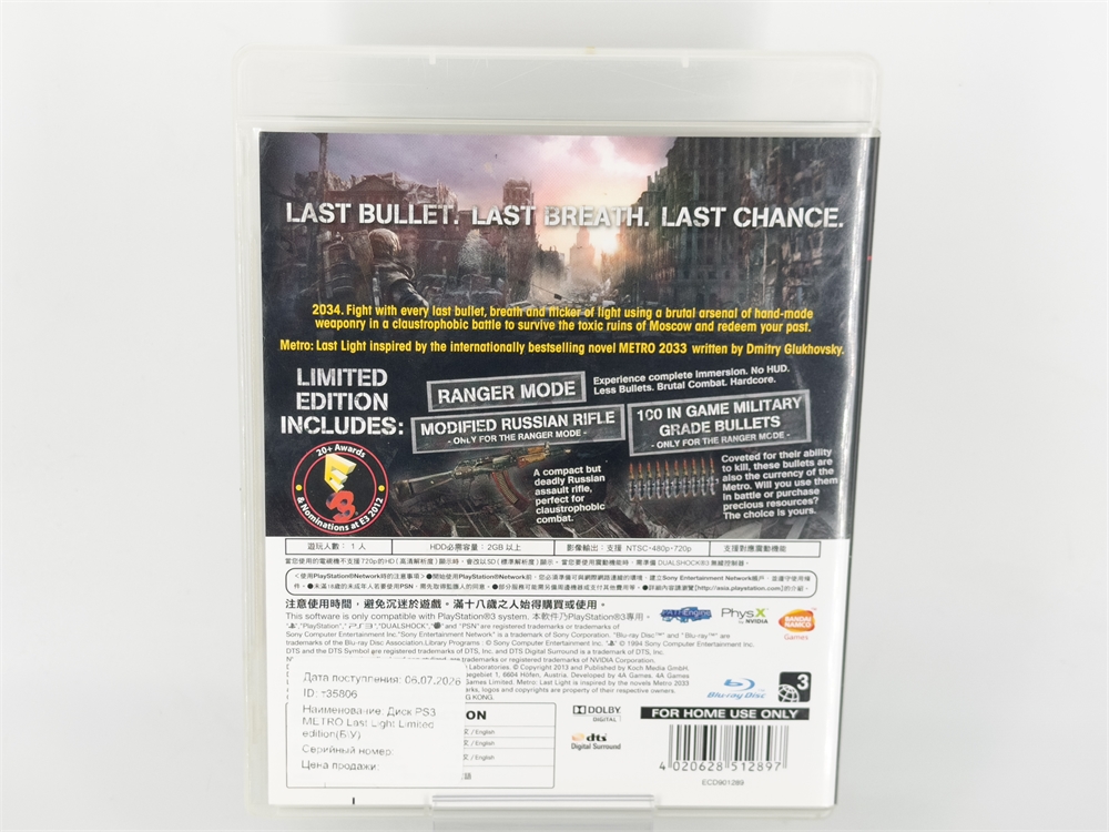 Игра Metro: Last Light Limited Edition для PlayStation 3, английский язык, диск (Б/У)
